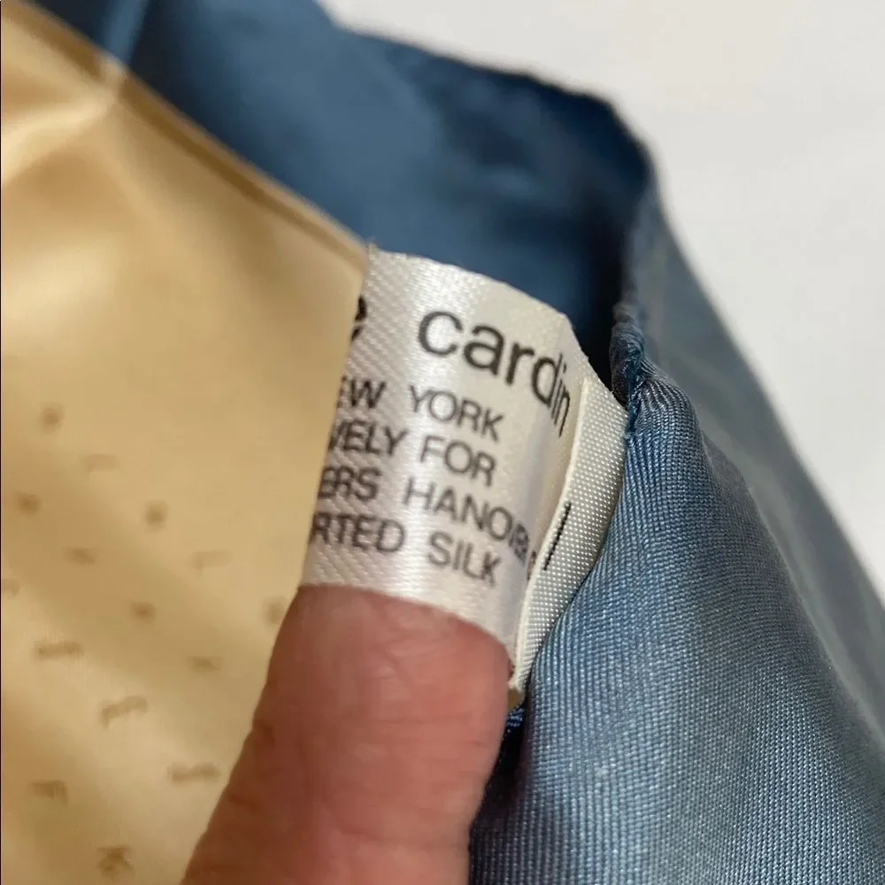 Vintage Pierre Cardin Cream and Blue Silk Pocket Square- New